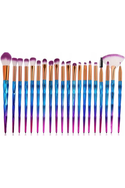 zola Set de 20 pensule de machiaj, diferite forme, curcubeu, dimensiune 18-20,5 cm