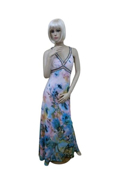 Faviana New York Long floral evening dress in cloisonné veil with bare back