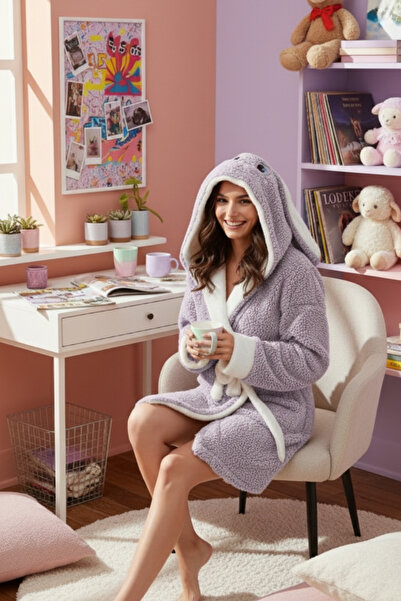 ELİTOL Yumoş Şarpa Fabric Rabbit Ear Lilac Dressing Gown