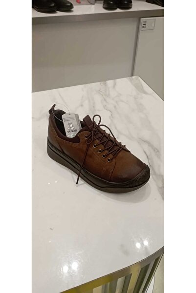 Venüs 1701 Genuine Leather Orthopedic Flat Sole Shoes with Rubber Lacing Detail