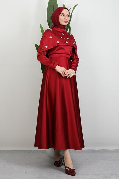 GİYZAMİLA Φόρεμα με πέτρες με κάπα μπορντό