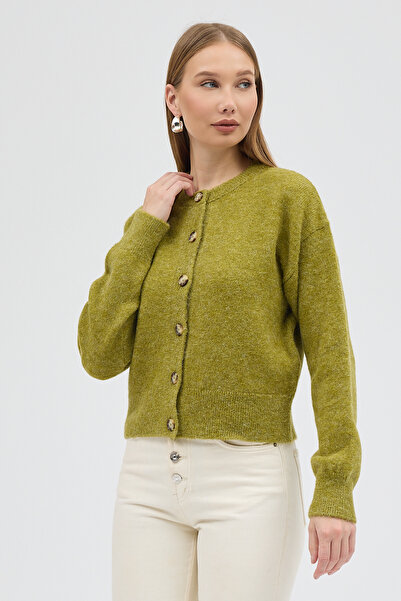 Dexia Montro - Düğme Detaylı Yumuşak Dokulu Triko Hırka - Yeşil Renk