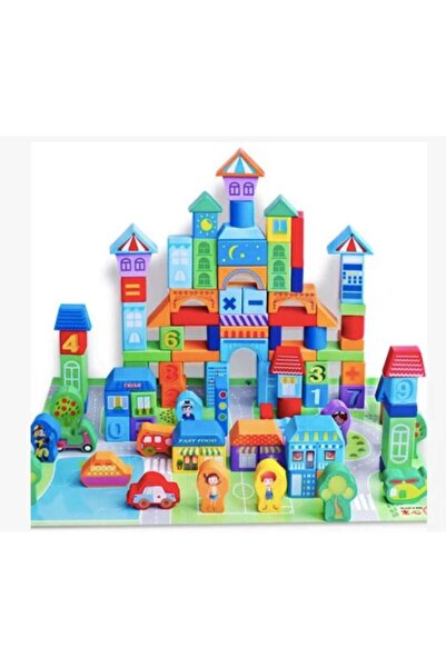 Krista Set de construcții 100 cuburi din lemn - Trafic Urban