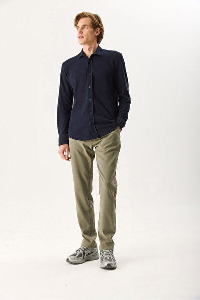 VENA Ανδρικό πλεκτό πουκάμισο Regular Fit 100% βαμβάκι - Μπλε ναυτικό