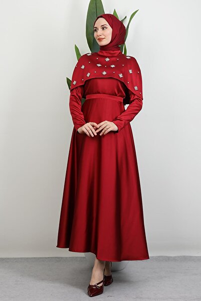 GİYZAMİLA Φόρεμα με πέτρες με κάπα μπορντό