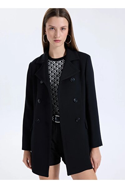 Sisley Women's Viscose Blended Buttoned Double-Breasted Slim Fit Coat 325A2Oualn05Z-Sis100