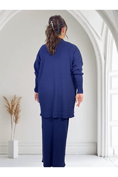 yagmurberen Hair Braiding Pattern Circular Necklace Long Sleeve Blouse Elastic Waist Skirt Plus Size Mercerized Double Set