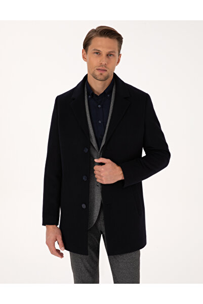Pierre Cardin Navy Blue Ex. Slim Fit Wool Blend Cashmere Coat 50314200-Vr033