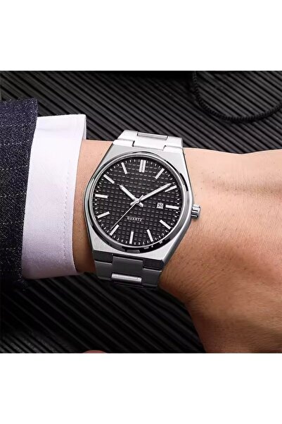 Korikom Premium Silver Analog Wrist Watch – Black Dial, Steel Band, Quartz, with Calendar - Stc11986