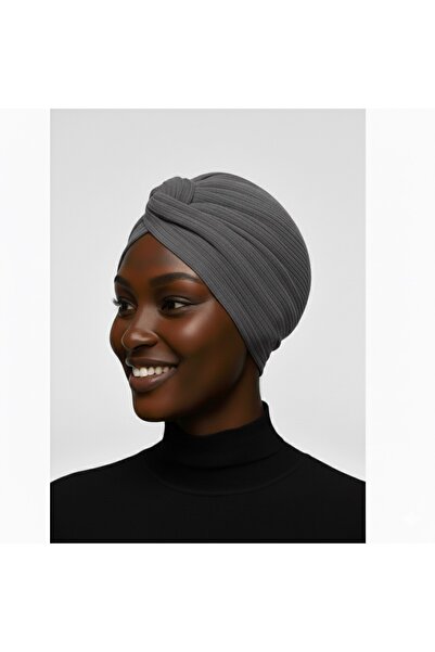 elysianfidan Agraf Pleated Dark Gray Ready-To-Wear Turban Hijab Bonnet