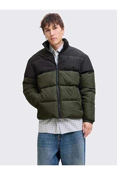 Jack & Jones Men's Down Jacket, Hooded, Windproof, Dark Green