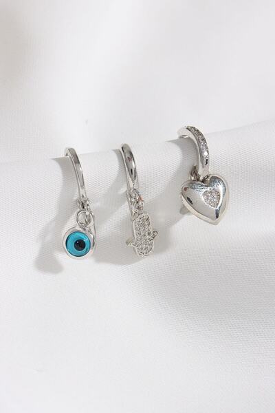 LA PERRY ACCESSORIES 3 قطع من أقراط فاطمة Ana اليدوية الفضية