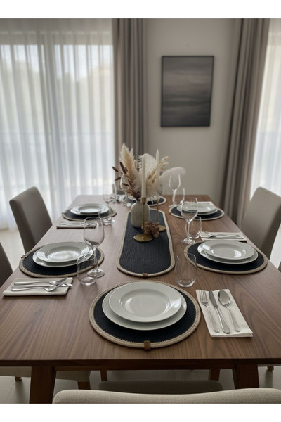 Wooden Factory Natural Bamboo Wicker Placemat and Runner Set Table Decoration, Dining Table Serving Set, Stylish Presentation Set