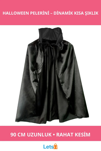 Letsii عباءة الهالوين بطول 90 سم مع ياقة سوداء اللون