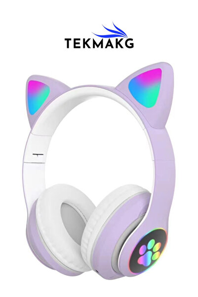 TEKMAKG STN-28 Kedi Kulaklı Kulaklık Kablosuz Bluetooth 5.0 Led Işıklı Çocuk ...