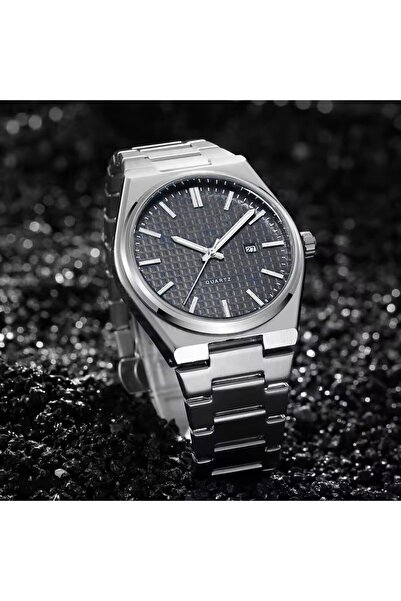 Korikom Premium Silver Analog Wrist Watch – Black Dial, Steel Band, Quartz, with Calendar - Stc11986