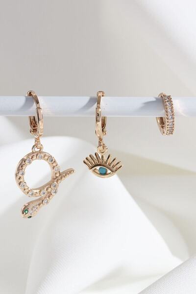 LA PERRY ACCESSORIES مجموعة VIP مكونة من 3 قطع من الأقراط الذهبية على شكل ثعبان