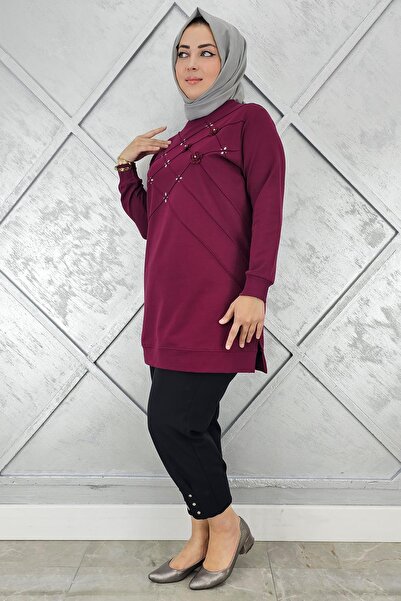 PYS KADIN DİKME VE TAŞ DETAYLI TESETTÜR TUNİK