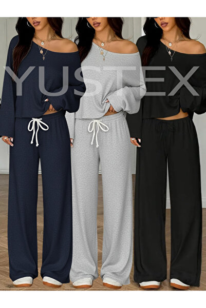 yx yustex sport Γυναικεία χειμερινή φόρμα 3 τεμαχίων σε μαύρο + γκρι + μπλε ν...