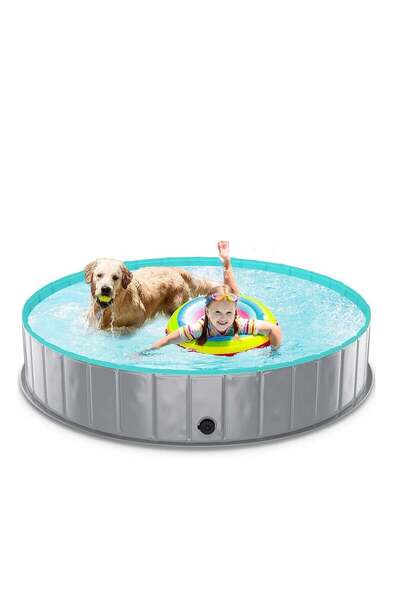 Arabest Children's Foldable Dog Swimming Pool, Collapsible PVC Wading Pool (Blue)