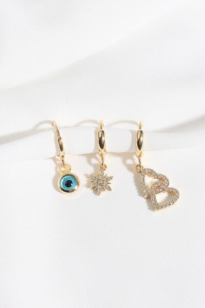 LA PERRY ACCESSORIES 3-Piece Heart Gold Earrings