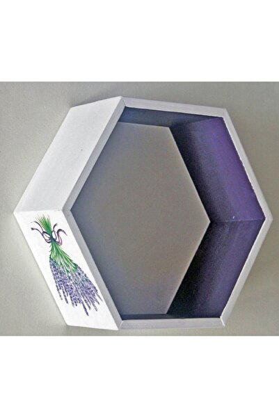 Decoratiuni Vintage Casa Retro Etajera hexagonala ,lemn, alb vintage cu lavanda, pictata manual, 40 cm