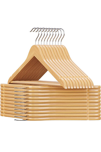 SONGMICS Set de 20 de umerașe din lemn cu bară antiderapantă pentru pantaloni, cârlig pivotant la 360 de grade, 45 cm