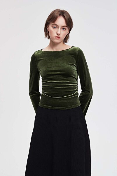 menta Plain Long Sleeve Top with Boat Neck