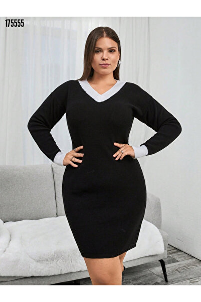 Modayakamoz Noul sezon Rochie mini din tricot cu mâneci lungi și decolteu în ...