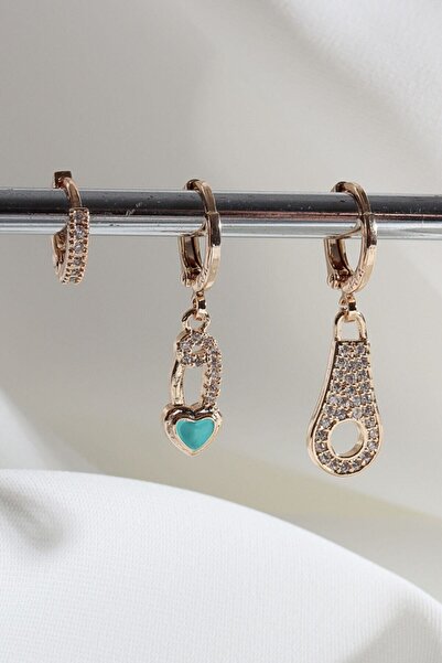 LA PERRY ACCESSORIES مجموعة Vip مكونة من 3 أقراط دائرية من الذهب باللون الأزرق