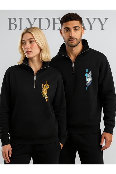 BLYDE LAYY Țesătură cu 3 fire, cu design colorat de lup, unisex, pentru cuplu...