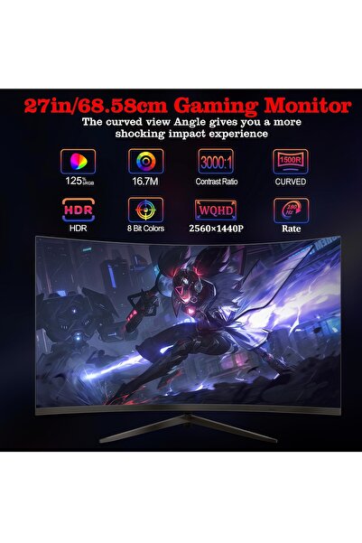 FlashHawk 2K 27 inch Curved Monitor with Speakers, 180/144Hz QHD 2560x1440p Gaming Monitor with AMD FreeSync