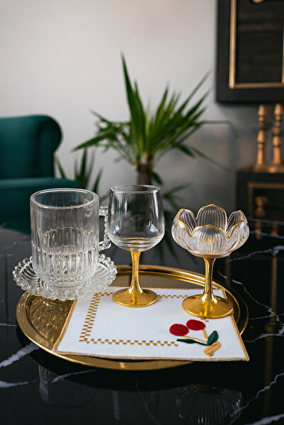 Gülümseten Avm 6 lı Gold Ayaklı Kahve Yanı Su Bardağı | Sunum Bardağı | Cam B...