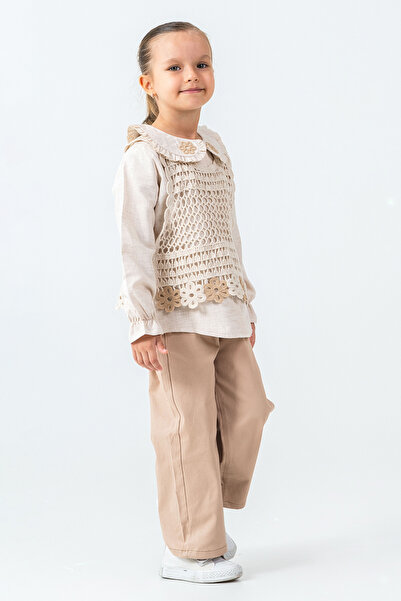 kinderos Knitted Floral Detailed Girl's 3-Piece Set - 26K 4479