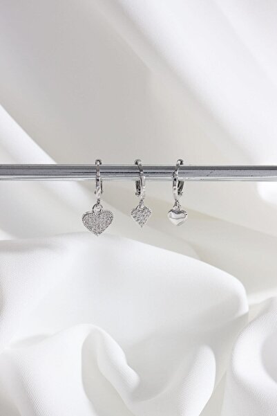 LA PERRY ACCESSORIES Vip Collection 3-Piece Heart Silver Hoop Earrings