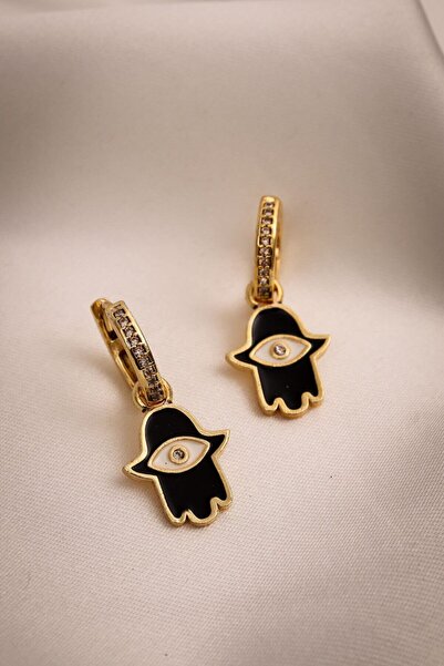 LA PERRY ACCESSORIES خاتم سحري أسود مطلي بالمينا على شكل يد فاطمة