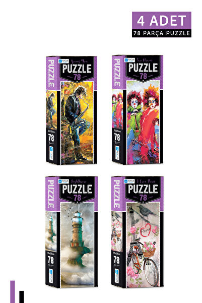 Blue Focus Games 4 ADET 78 Parça Puzzle-Young Man ve Two Cowns ve Lighthouse ...