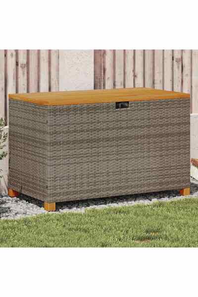 vidaxl صندوق تخزين للحديقة رمادي 110x55x63 سم من خشب الأكاسيا والبولي راتان