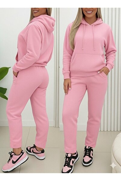 Giyimodam Women's Long Sleeve Hooded Lace-Up Three Thread Blouse and Pants Two-Piece Suit