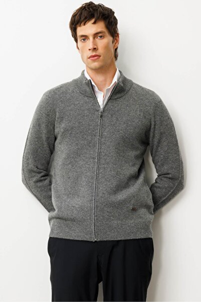 Desen Triko Men's Mock Neck Basic Wool Knitwear Coat Smoked