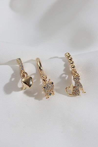 LA PERRY ACCESSORIES 3 قطع من الأقراط الذهبية على شكل ضفدع