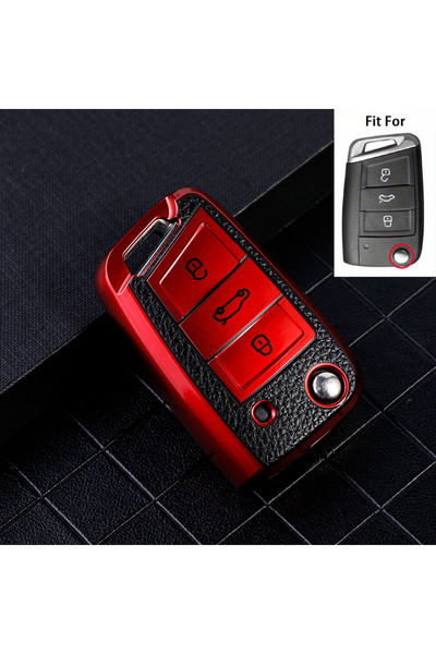 choice2 غطاء مفتاح سيارة أحمر اللون، مناسب لسيارات فولكس فاجن بولو، جولف 7، ت...