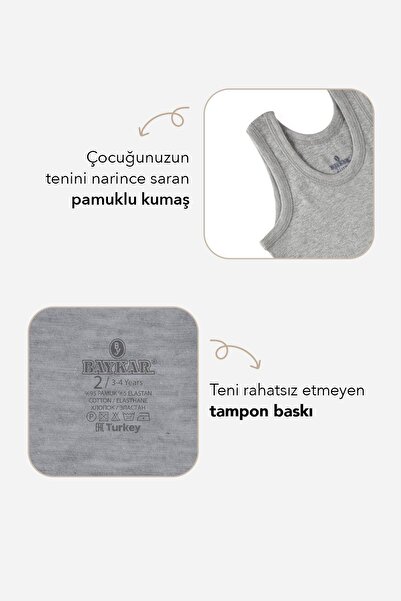 BAYKAR Boy's Oval Neck Organic Cotton Undershirt 2-Pack Gray Melange