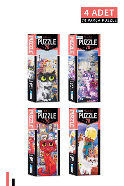 Blue Focus Games 4 ADET 78 Parça Puzzle-Red Cat ve Cute Cat ve Mom Cat ve Str...
