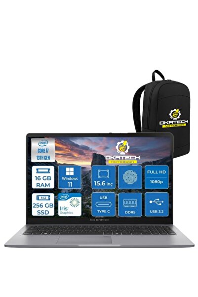 ASUS EXPERTBOOK P1503 INTELCORE I7-13620H 16GB RAM 256GB SSD WİN11 PRO 15.6” FHD NOTEBOOK + OKATECH ÇANTA
