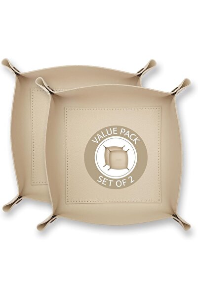 LeART صينية خدمة - صينية صغيرة ومدمجة (كريمي - مجموعة من قطعتين)