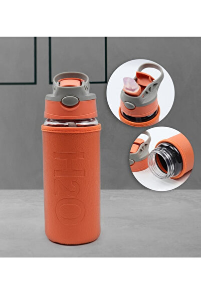 Tohana H2O Glass Flask with Leather Cover and Straw 500 ml