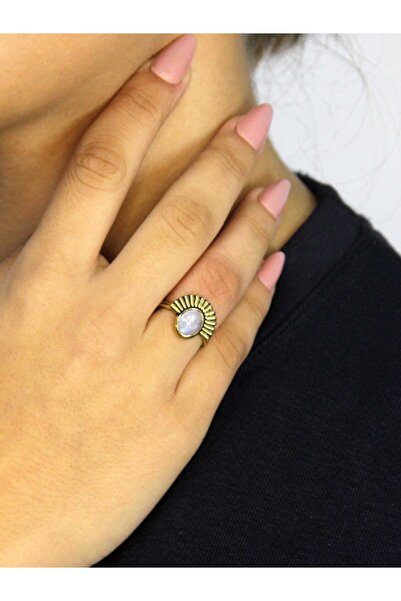 esha Natural Stone Moonstone Natural Stone Antique Model Women's Adjustable Ring Euy82Ay