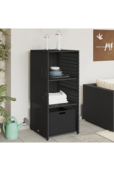 vidaxl خزانة تخزين للحديقة، مصنوعة من مادة البولي راتان، باللون الأسود، 50×55×115 سم