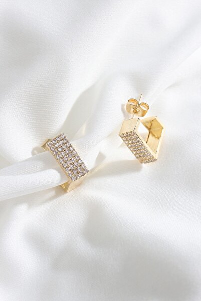 LA PERRY ACCESSORIES STONED SQUARE GOLD EARRING